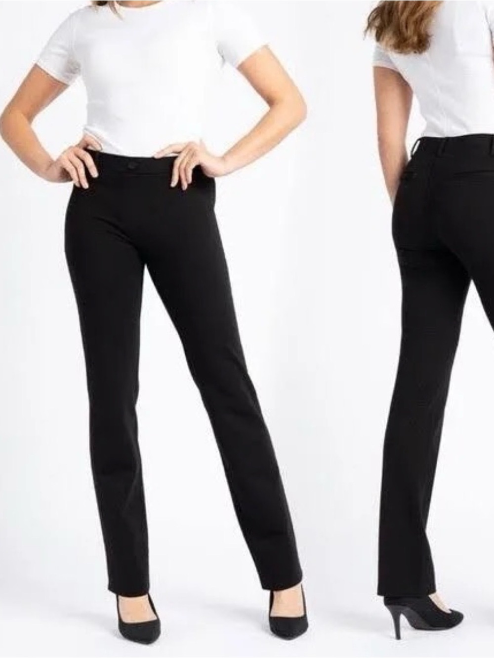 Betabrand Petite Classic Dress Pant 2XLP Yoga Pant Straight Black Minimalist